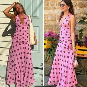 Zara Pink Polka Dot Backless Dress